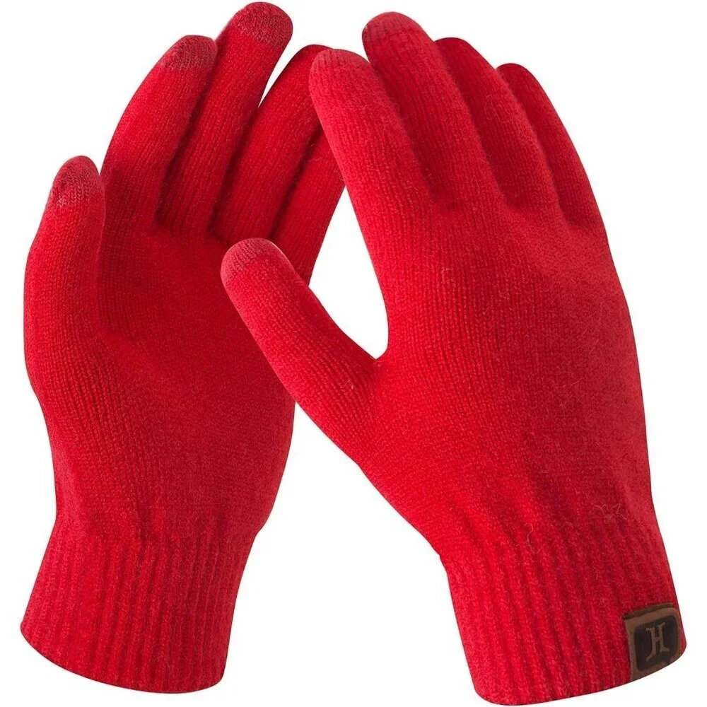 Women's Red Winter Touchscreen Wool Magic Warm Knit Fleece Lined Gloves